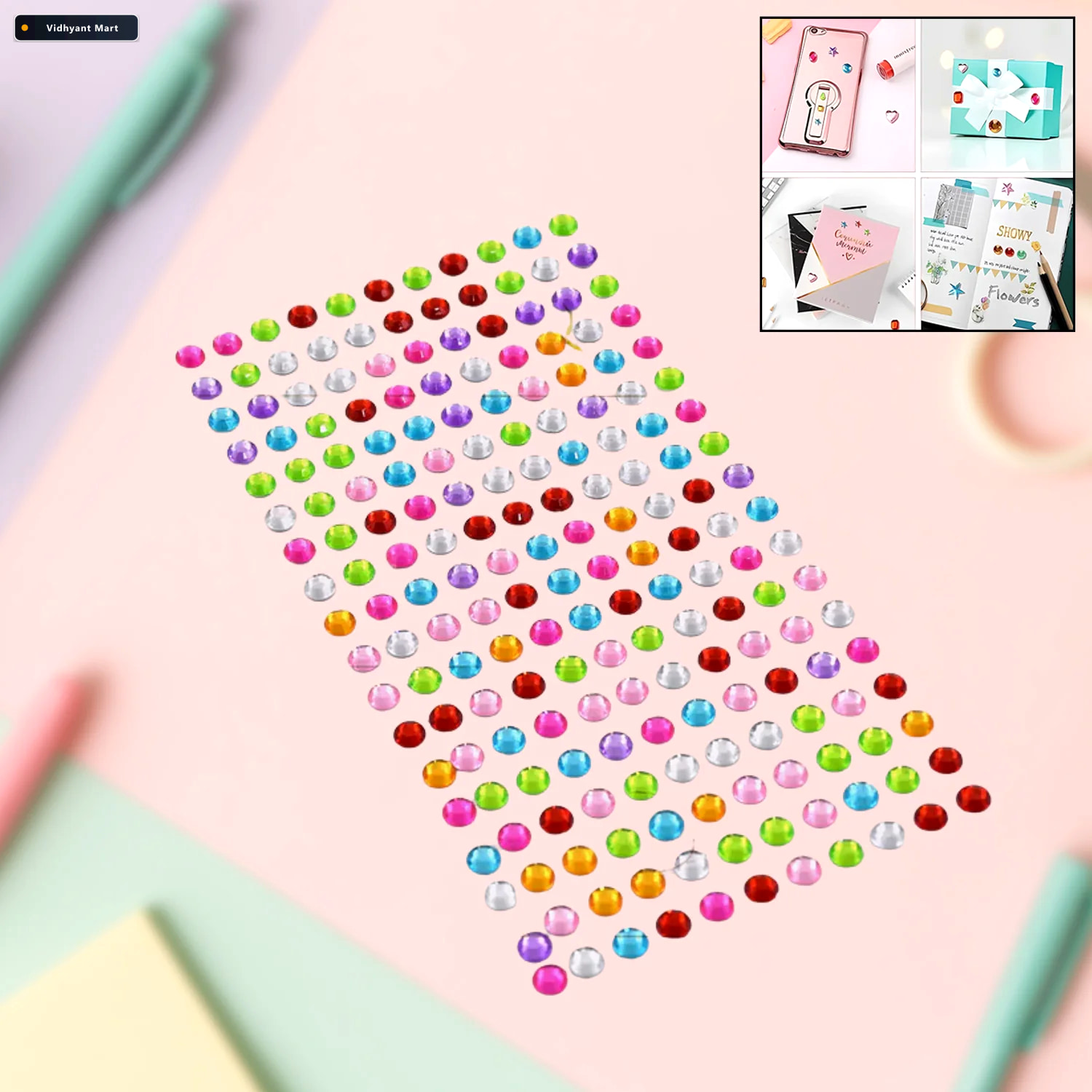 Vidhyant Mart Self Adhesive Crystal Stickers Multi Size Shaped C 1