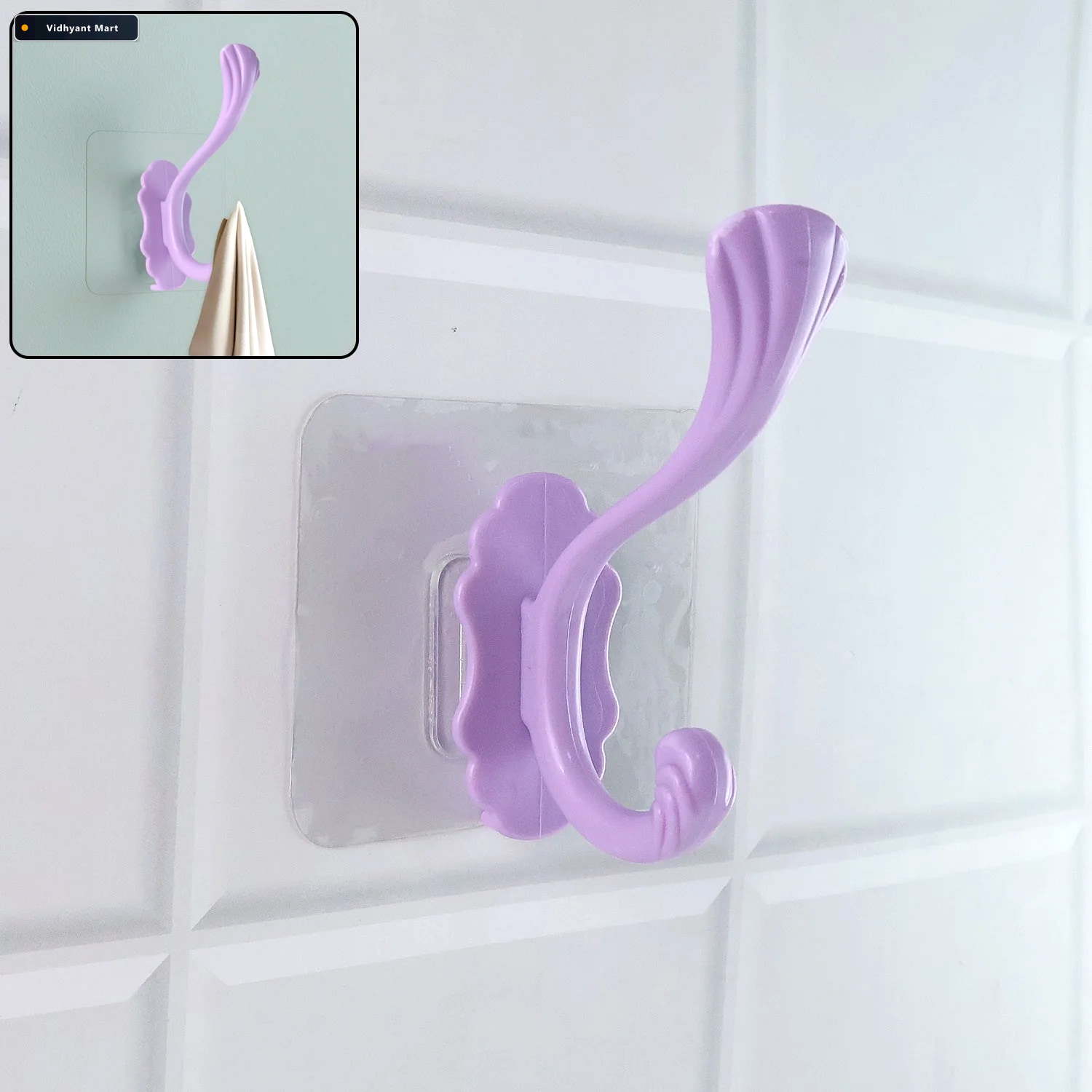 Vidhyant Mart Self Adhesive Heavy Duty Wall Hook No Drilling Nee 2
