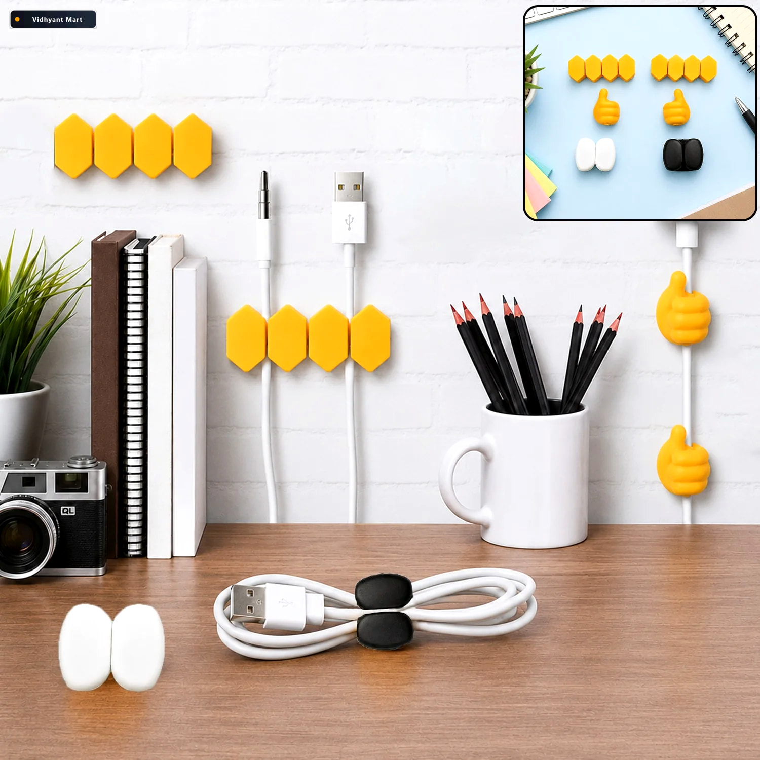 Vidhyant Mart Self Adhesive Hooks For Cable Management Easy Wall 1