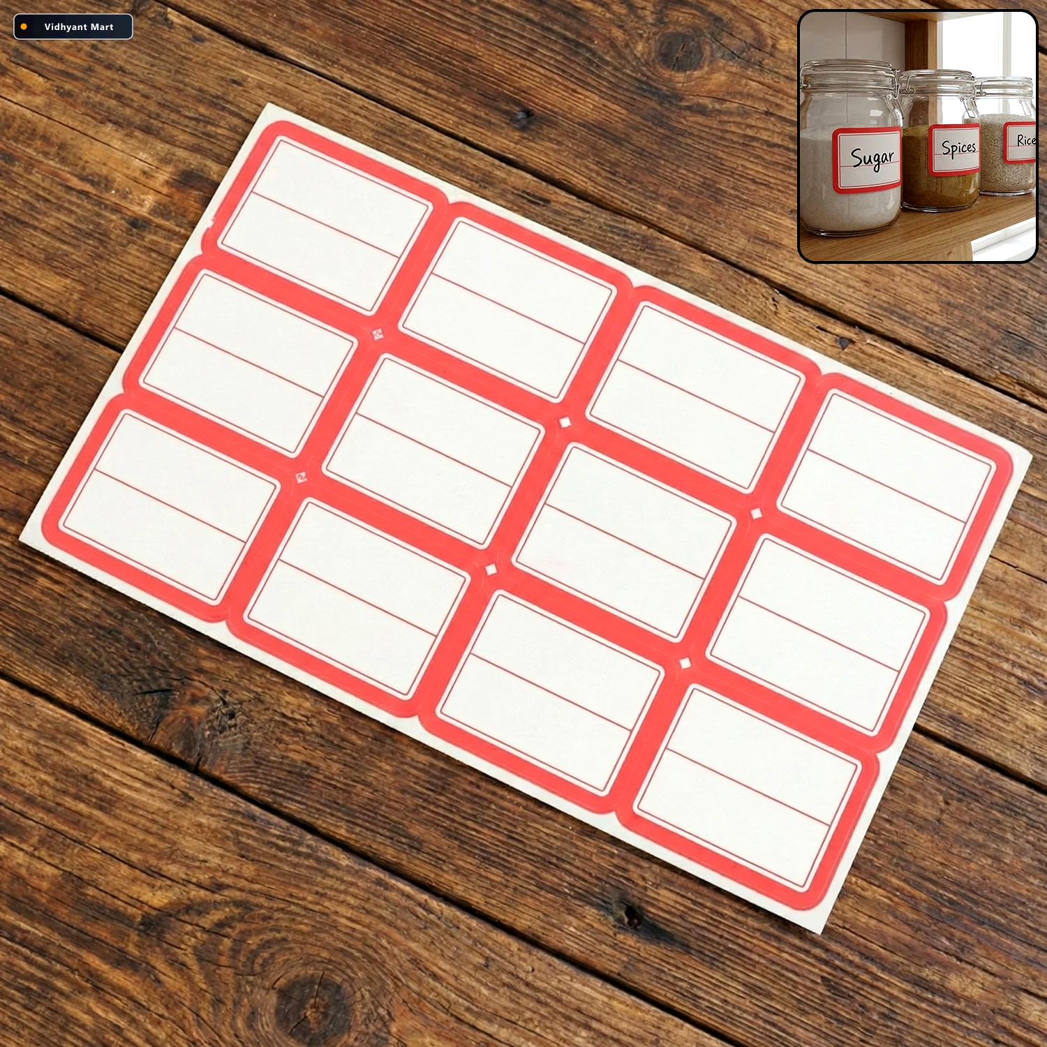 Vidhyant Mart Self Adhesive Label Sticker Sheet Red White Rectan 1