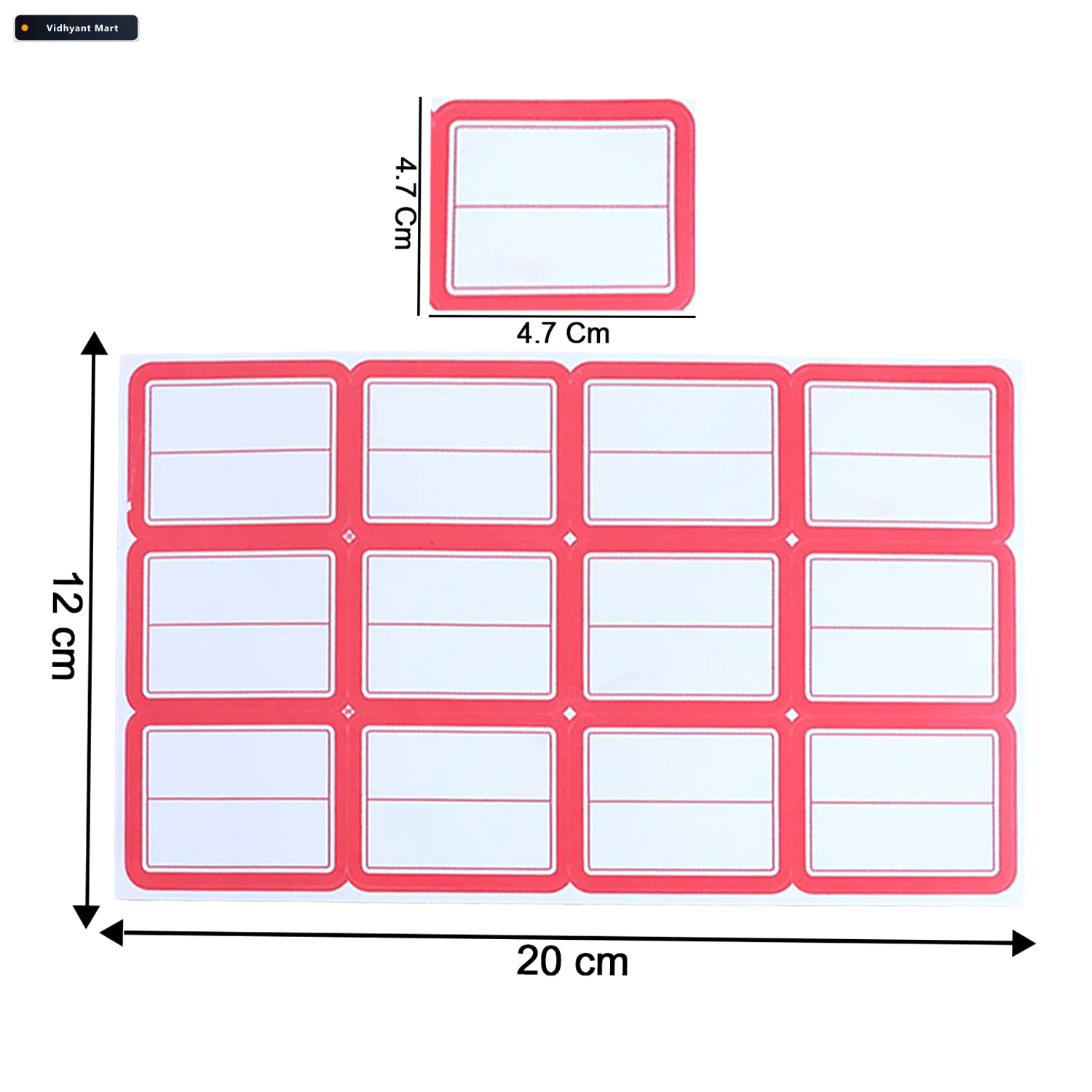 Vidhyant Mart Self Adhesive Label Sticker Sheet Red White Rectan 3