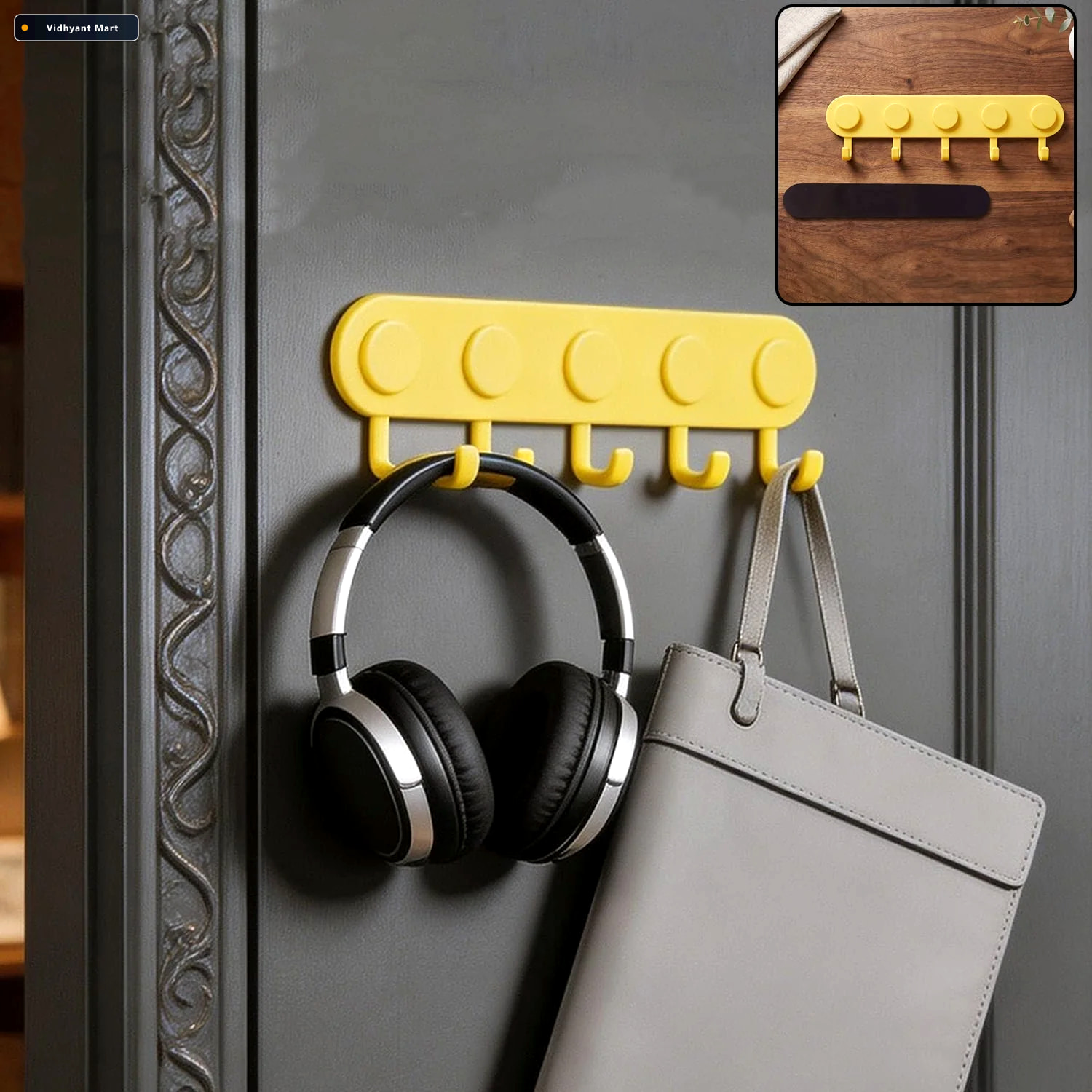 Vidhyant Mart Self Adhesive Plastic 5 Hook Wall Hanger For Home 1