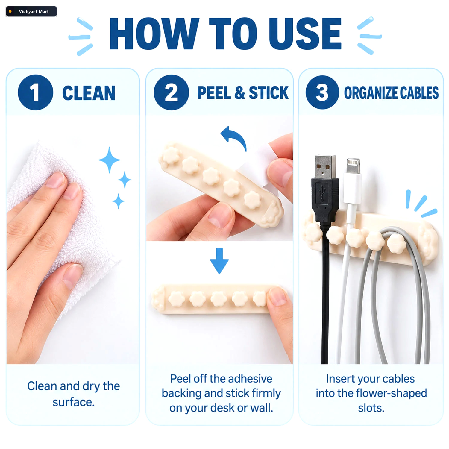 Vidhyant Mart Self Adhesive Plastic Wire Cable Organizer Clip Wi 4