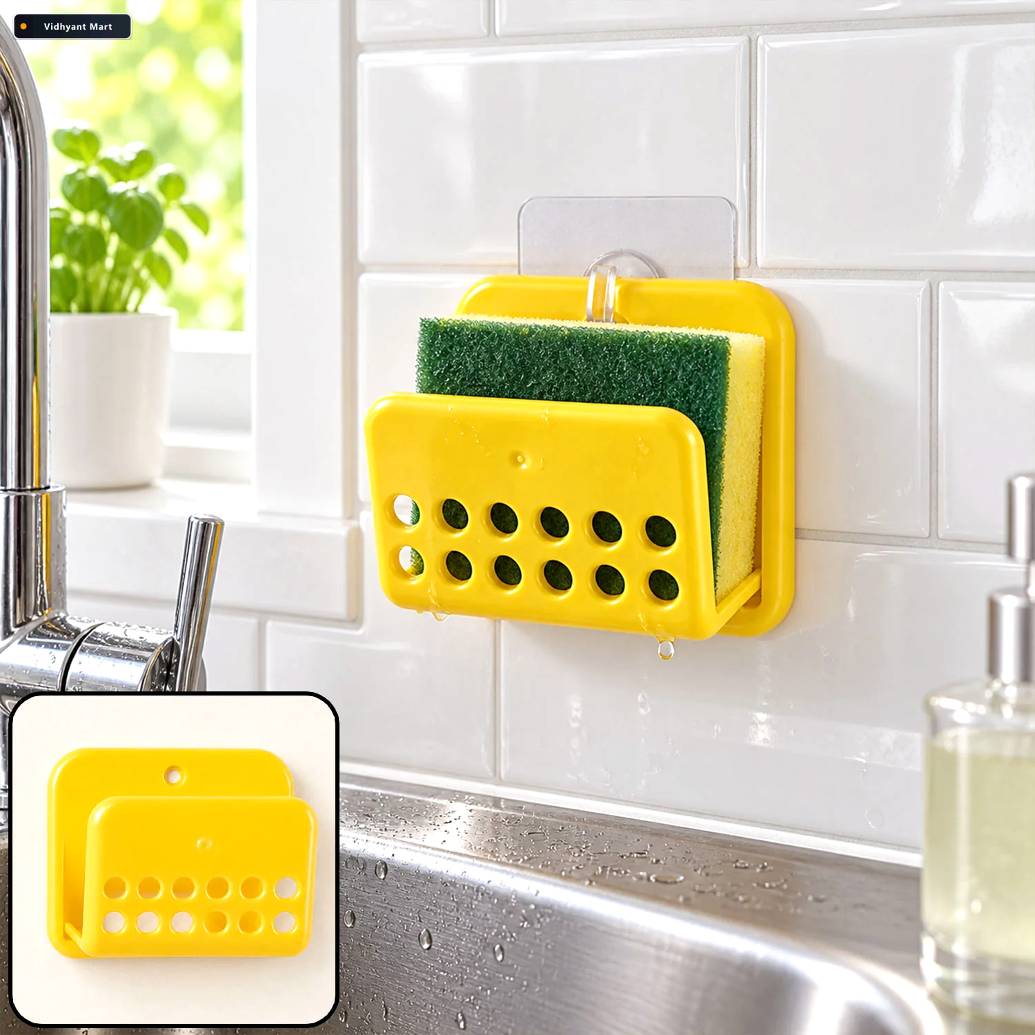 Vidhyant Mart Self Adhesive Sponge Holder No Drill Sink Caddy Ba 1
