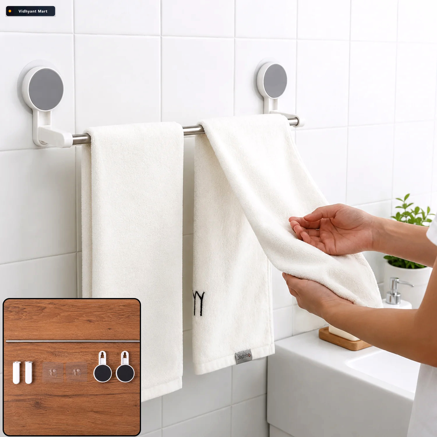 Vidhyant Mart Self Adhesive Towel Rod Rust Resistant Drill Free 1
