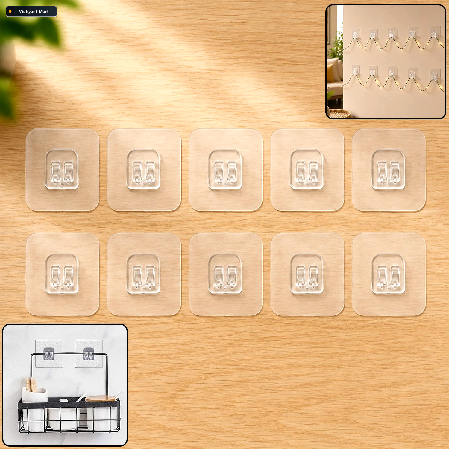 Vidhyant Mart Self Adhesive Transparent Wall Hooks For Kitchen B 1