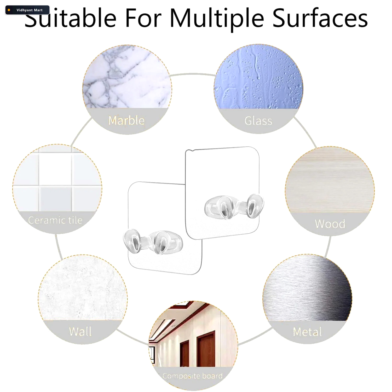 Vidhyant Mart Self Adhesive Wall Hook Strong Transparent Removab 2