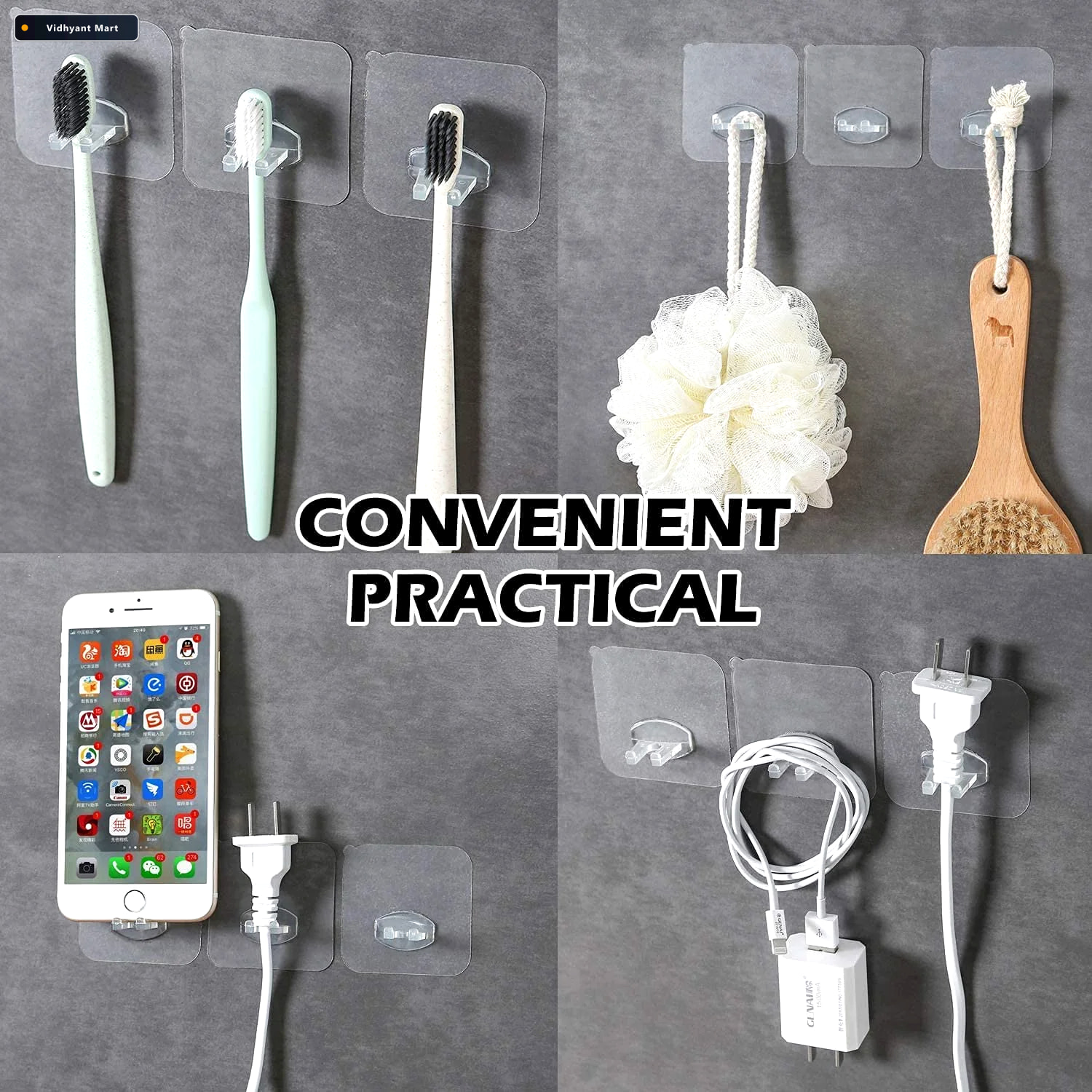 Vidhyant Mart Self Adhesive Wall Hook Strong Transparent Removab 3