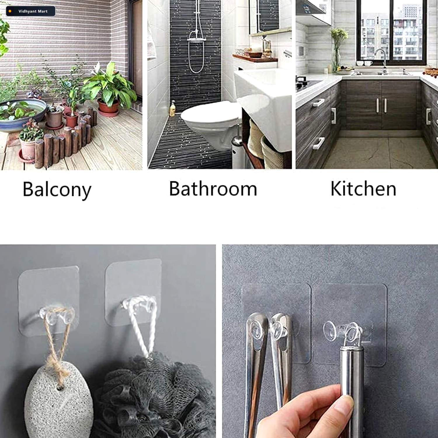 Vidhyant Mart Self Adhesive Wall Hook Strong Transparent Removab 4