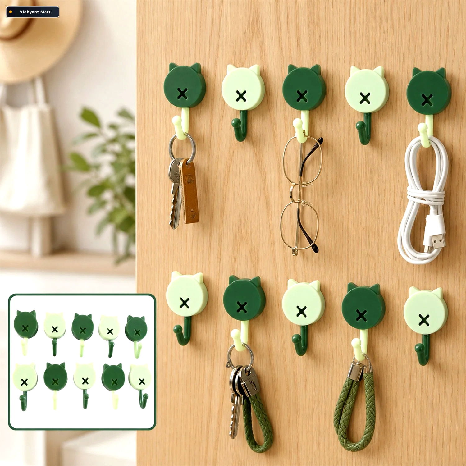Vidhyant Mart Self Adhesive Wall Hooks 10 Pc Strong Hold No Dril 1