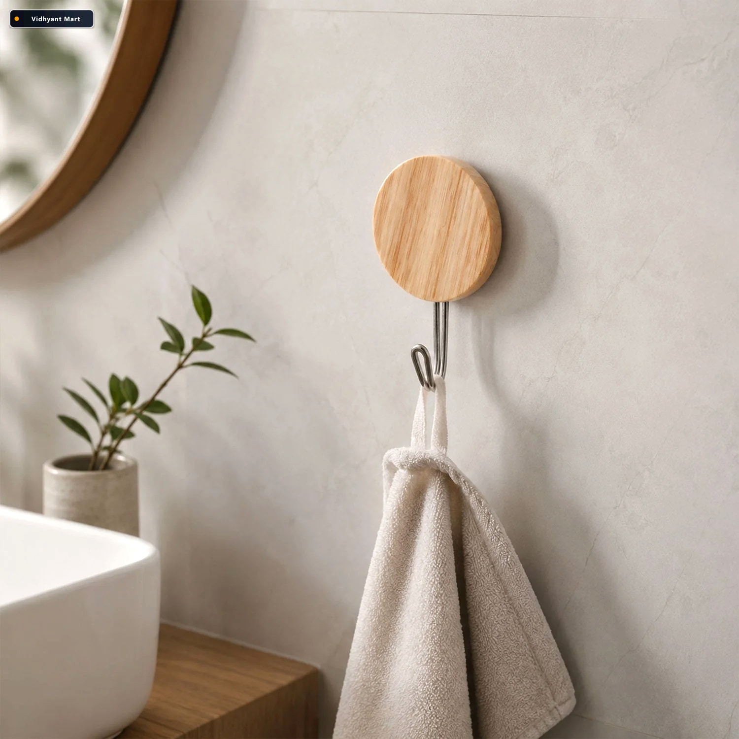 Vidhyant Mart Self Adhesive Wall Hooks No Drill Stylish Wooden F 3