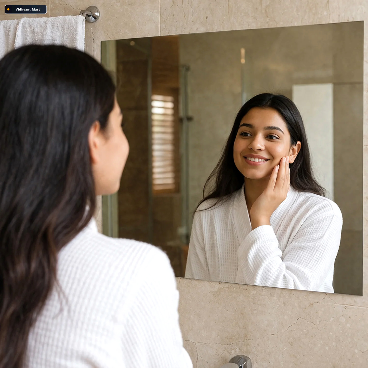 Vidhyant Mart Self Adhesive Wall Mirror Sheet Unbreakable Easy T 1