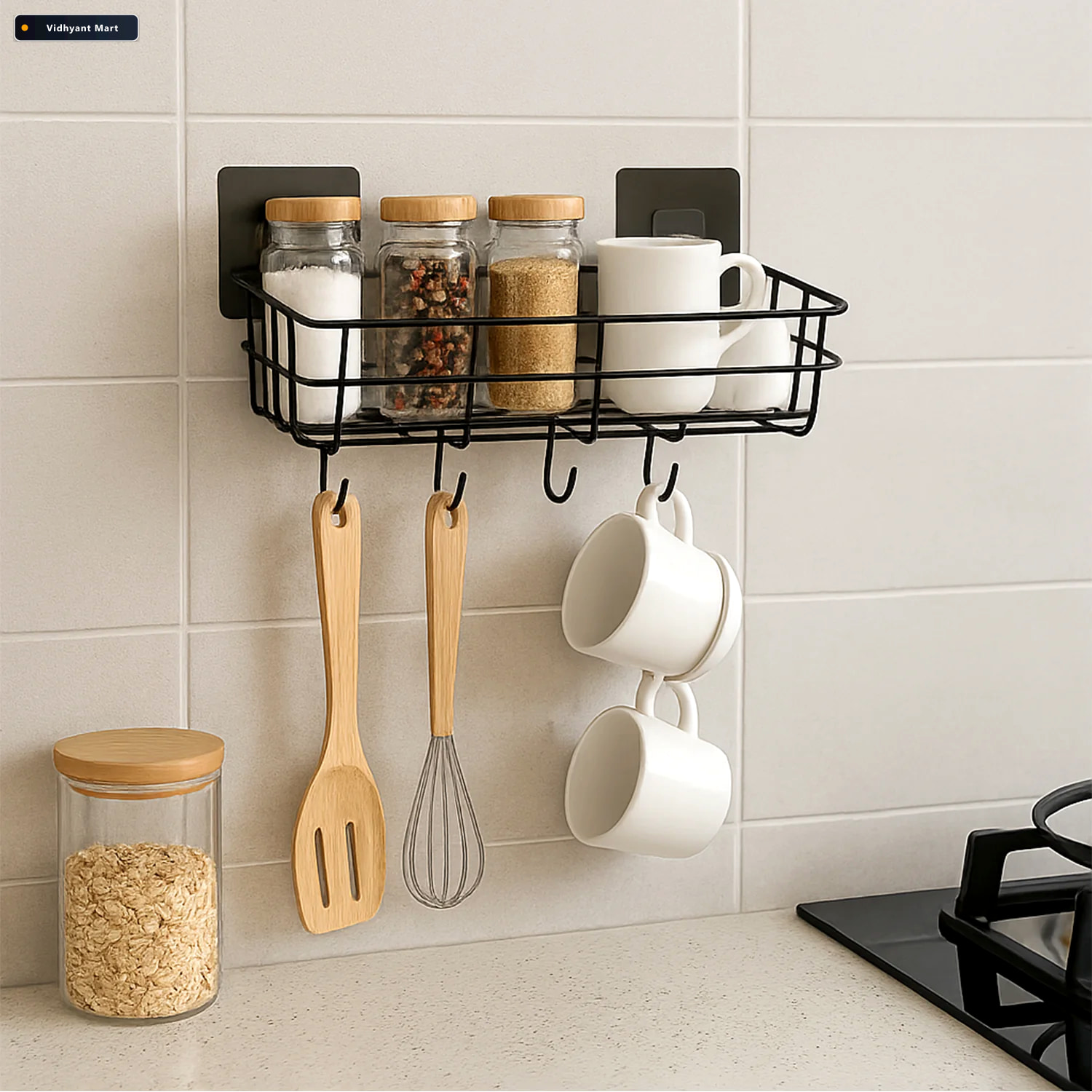 Vidhyant Mart Self Adhesive Wall Storage Baskets With Hooks Dura 2