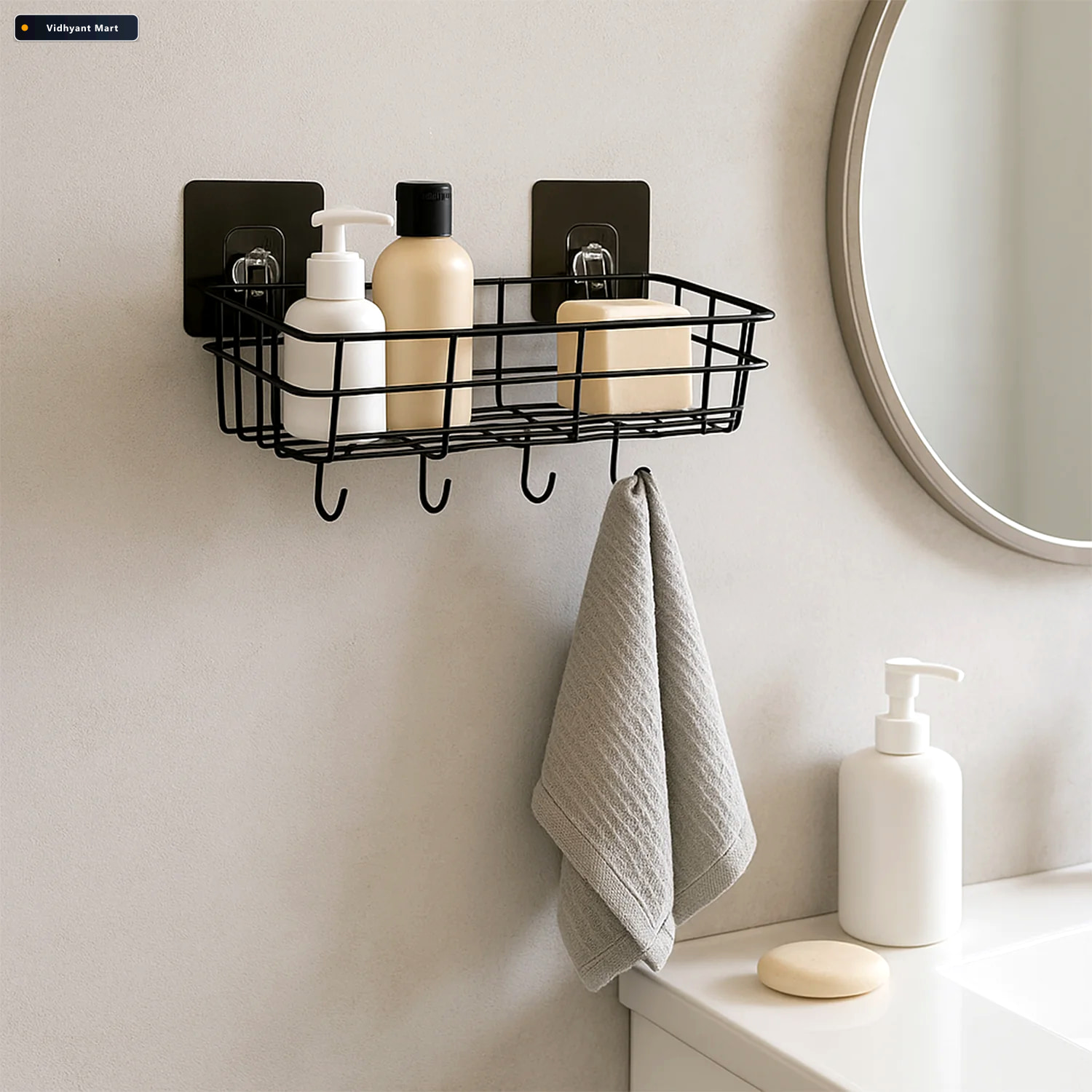 Vidhyant Mart Self Adhesive Wall Storage Baskets With Hooks Dura 3