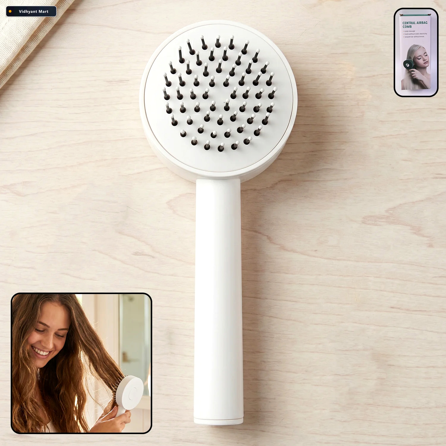 Vidhyant Mart Self Cleaning Hair Brush Detangle Massage Velvet W 1