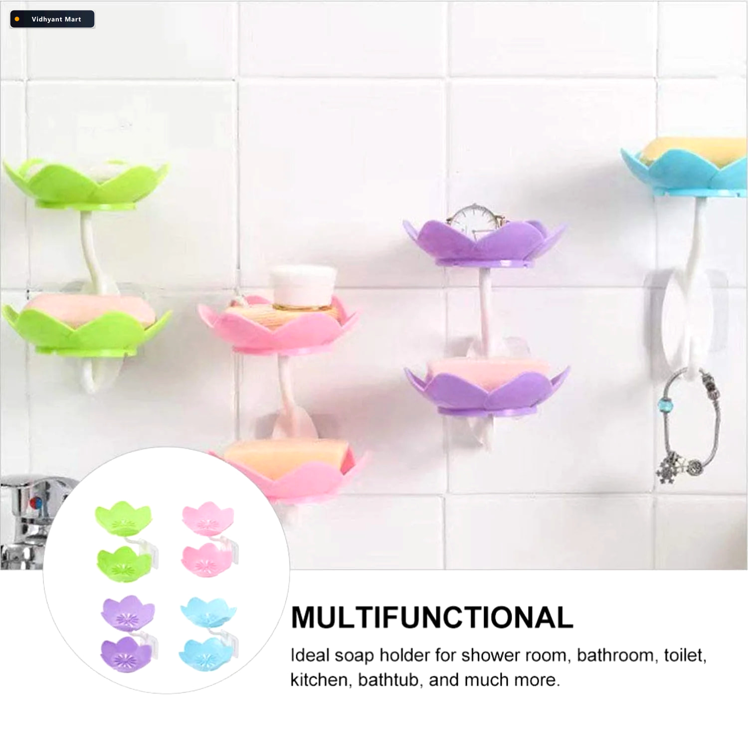 Vidhyant Mart Self Draining Soap Dish Flower Design Bathroom Hol 2
