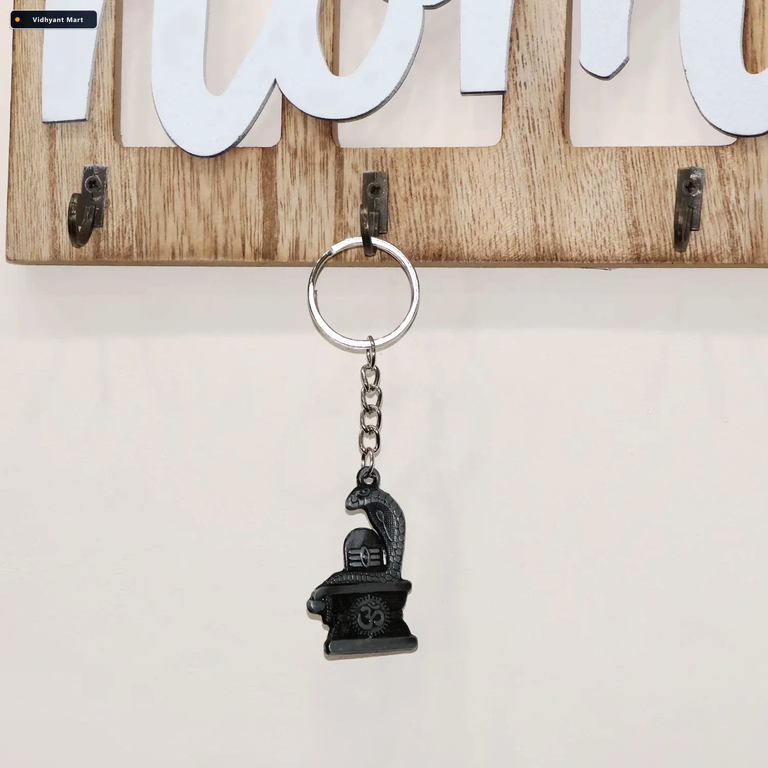 Vidhyant Mart Shivling Keychain Elegant Silver Metal Design With 3