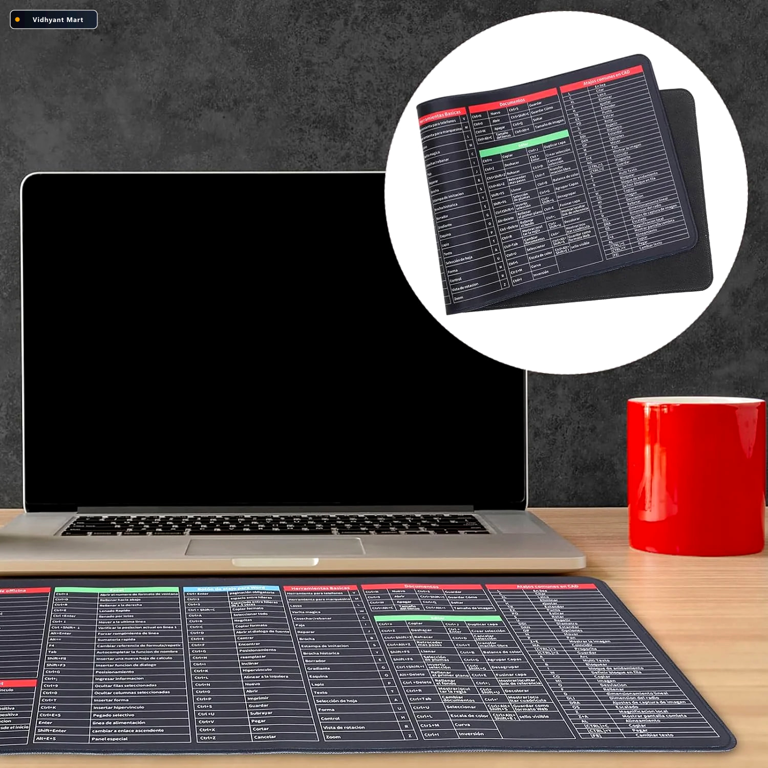 Vidhyant Mart Shortcut Keyboard Mat Large Anti Slip Desk Pad Wor 3