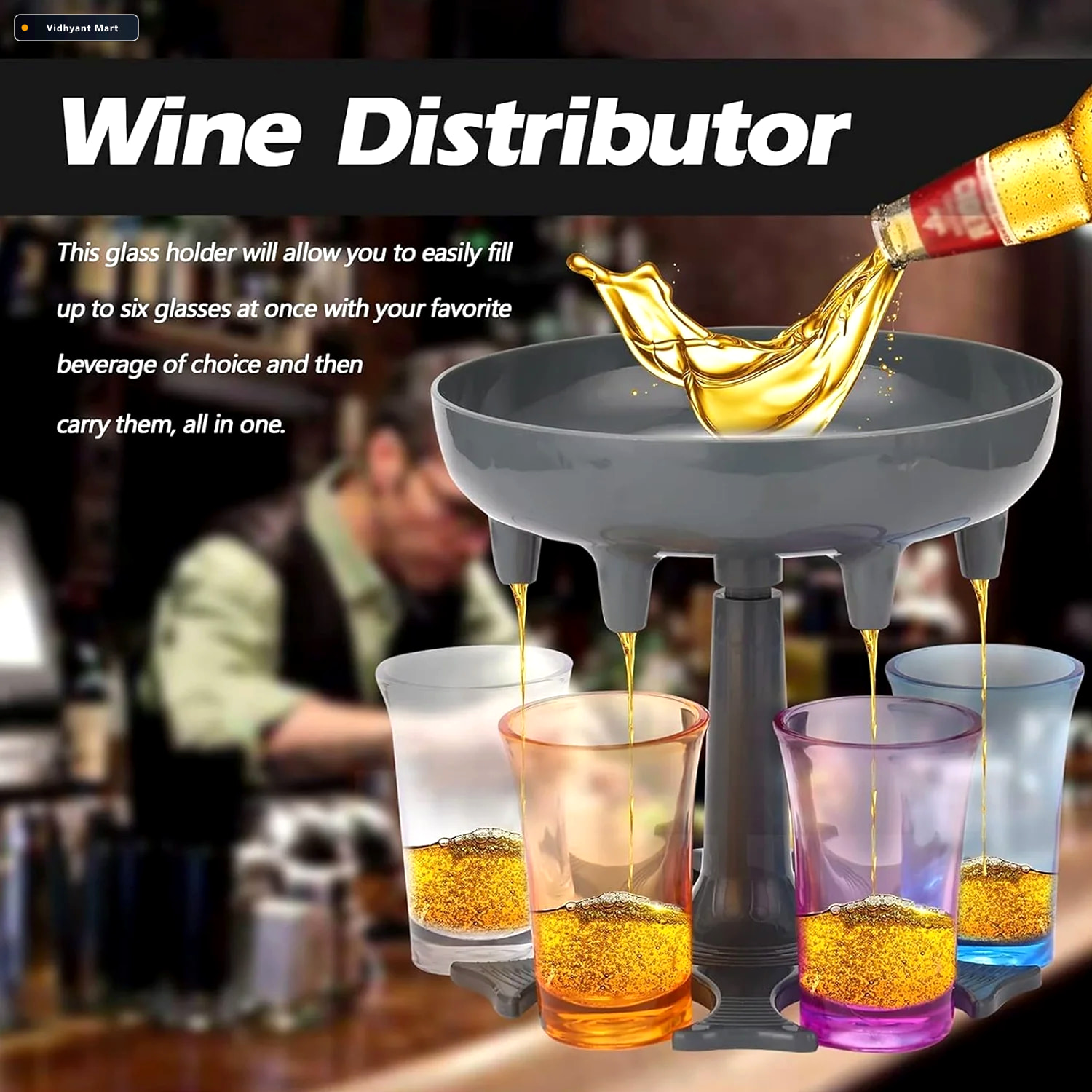 Vidhyant Mart Shot Glass Dispenser 6 Shot Party Set With Tray Gl 3