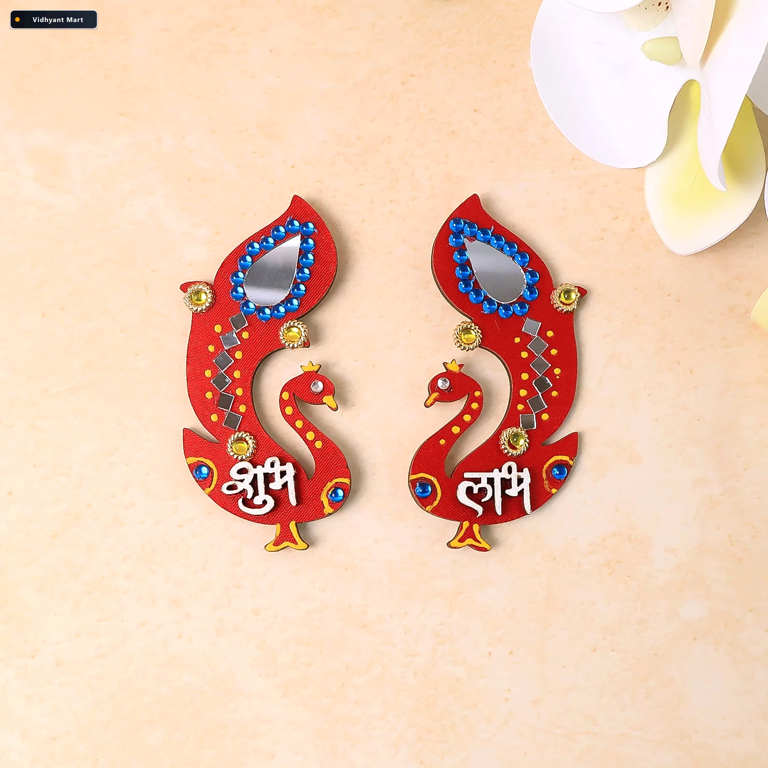 Vidhyant Mart Shubh Labh Wall Hanging Traditional Peacock Wooden 2