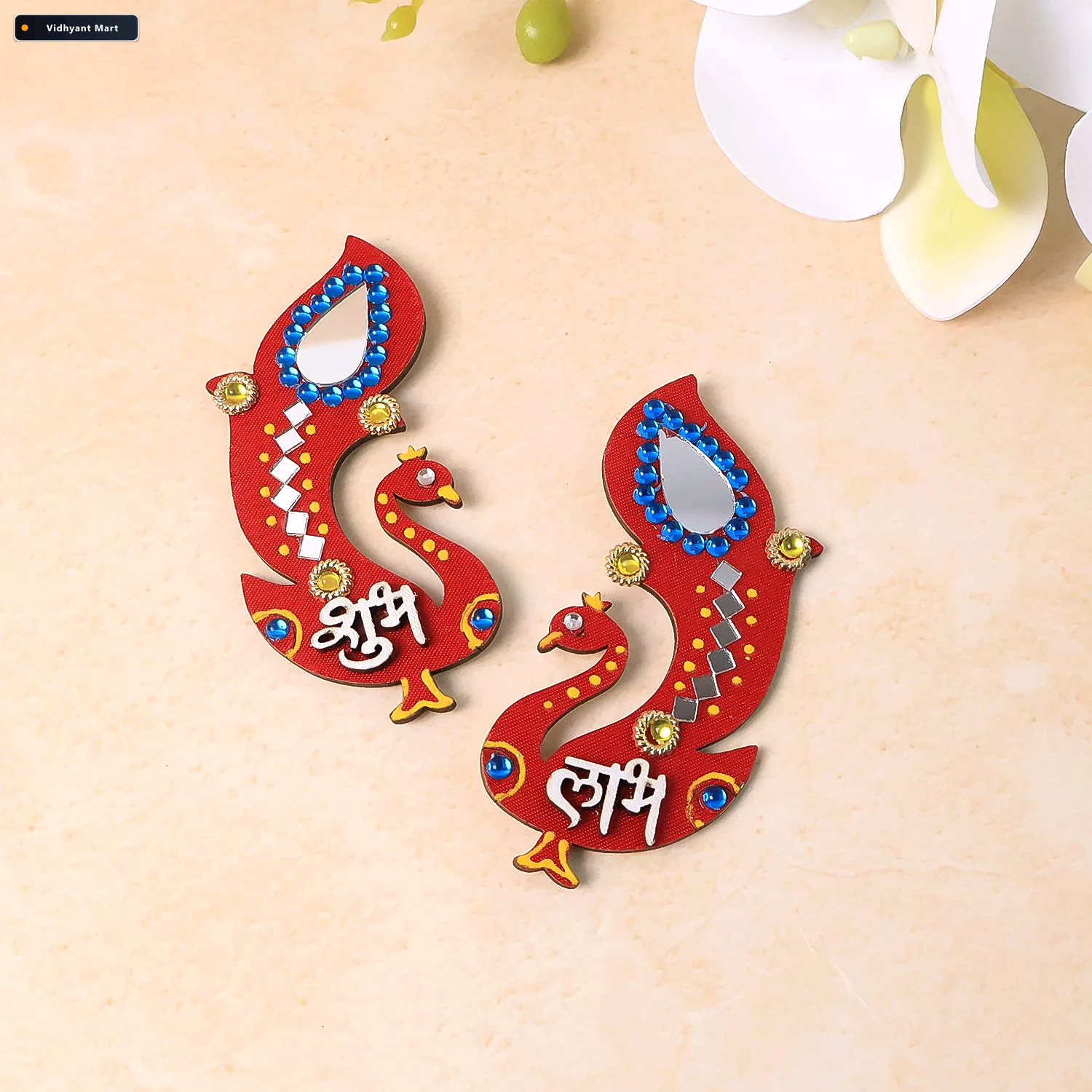 Vidhyant Mart Shubh Labh Wall Hanging Traditional Peacock Wooden 3