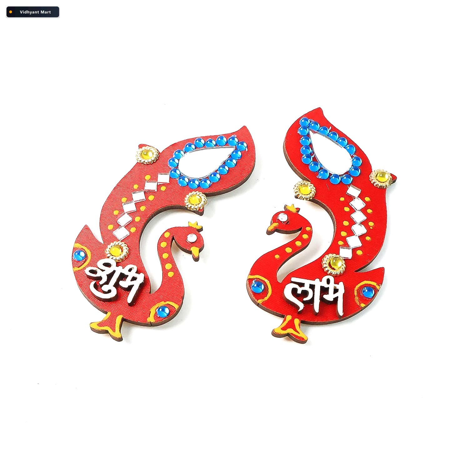 Vidhyant Mart Shubh Labh Wall Hanging Traditional Peacock Wooden 4