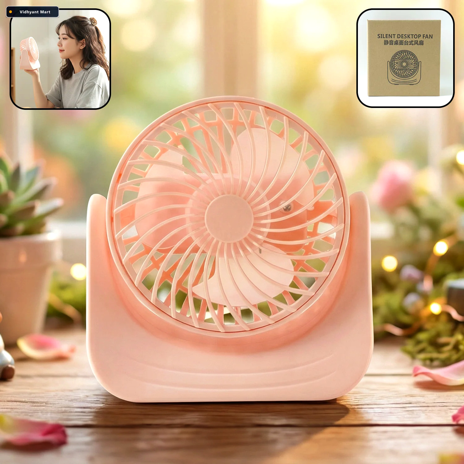 Vidhyant Mart Silent Mini Desk Fan Rechargeable Adjustable Tilt 1