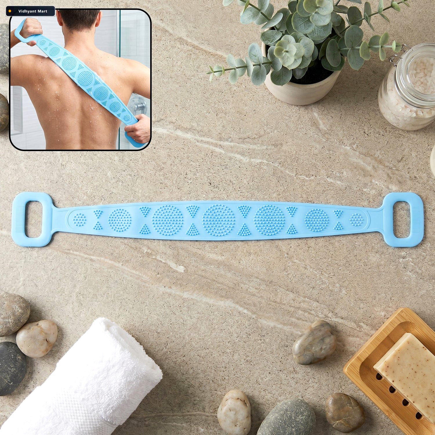 Vidhyant Mart Silicone Back Scrubber Belt Effective Dual Handle 1