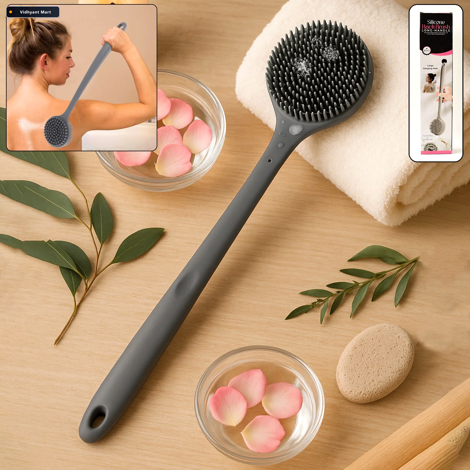 Vidhyant Mart Silicone Back Scrubber Brush Long Handle For Gentl 1