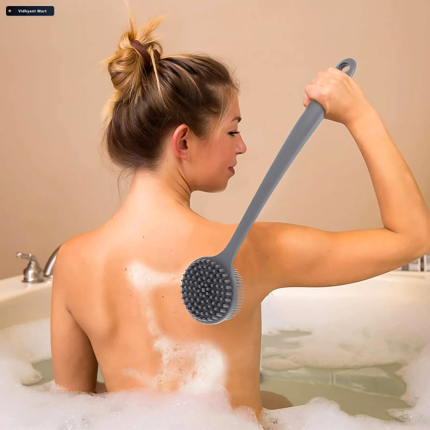 Vidhyant Mart Silicone Back Scrubber Brush Long Handle For Gentl 2