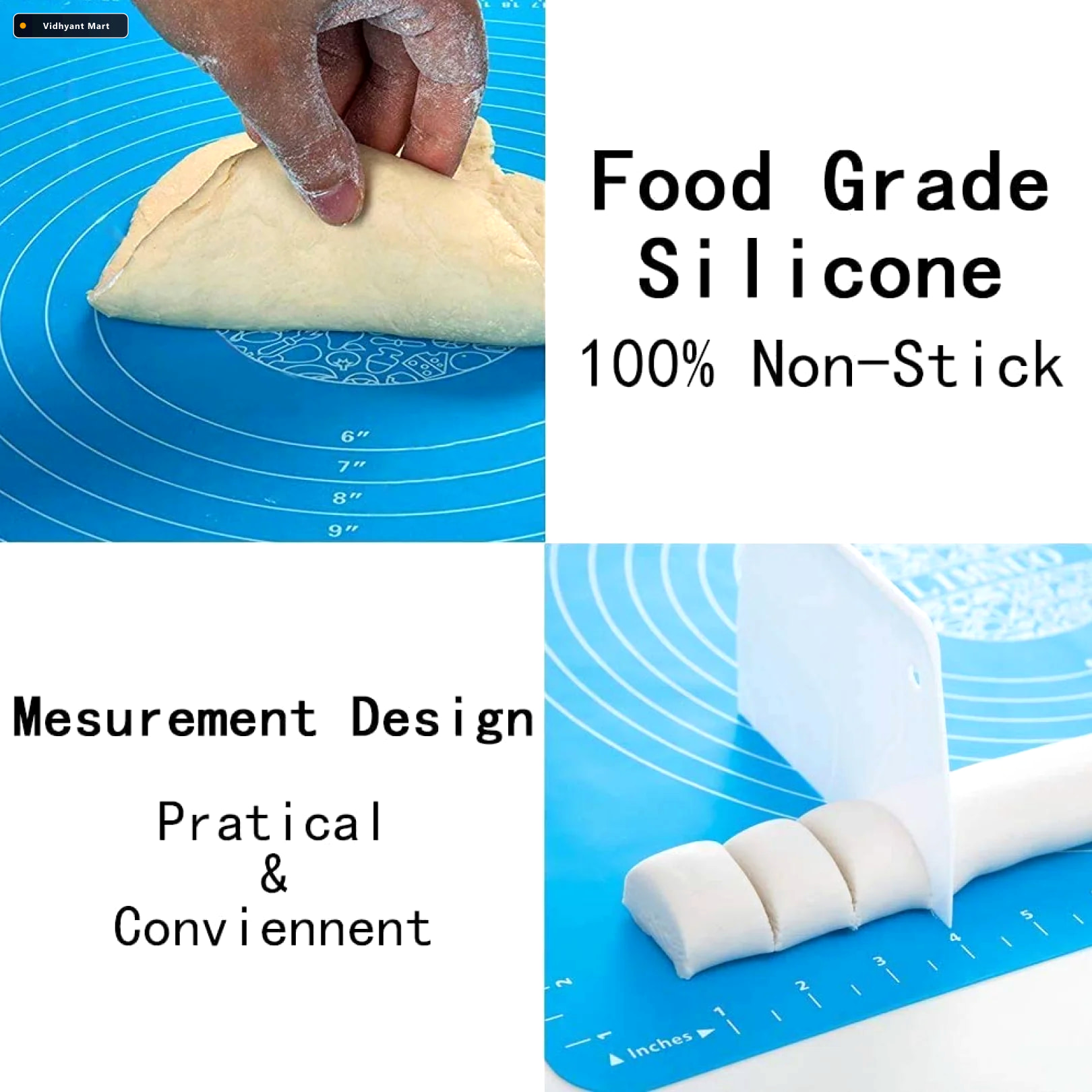 Vidhyant Mart Silicone Baking Mat Non Stick Dough Fondant Rollin 3