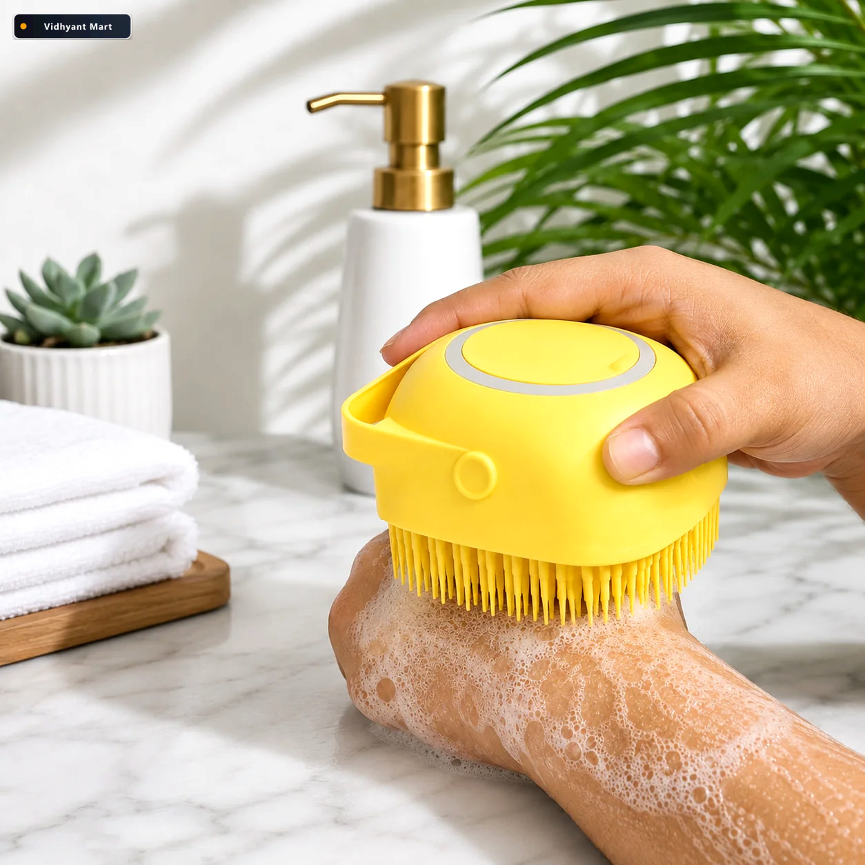Vidhyant Mart Silicone Bath Brush Massage Shampoo Dispenser For 1