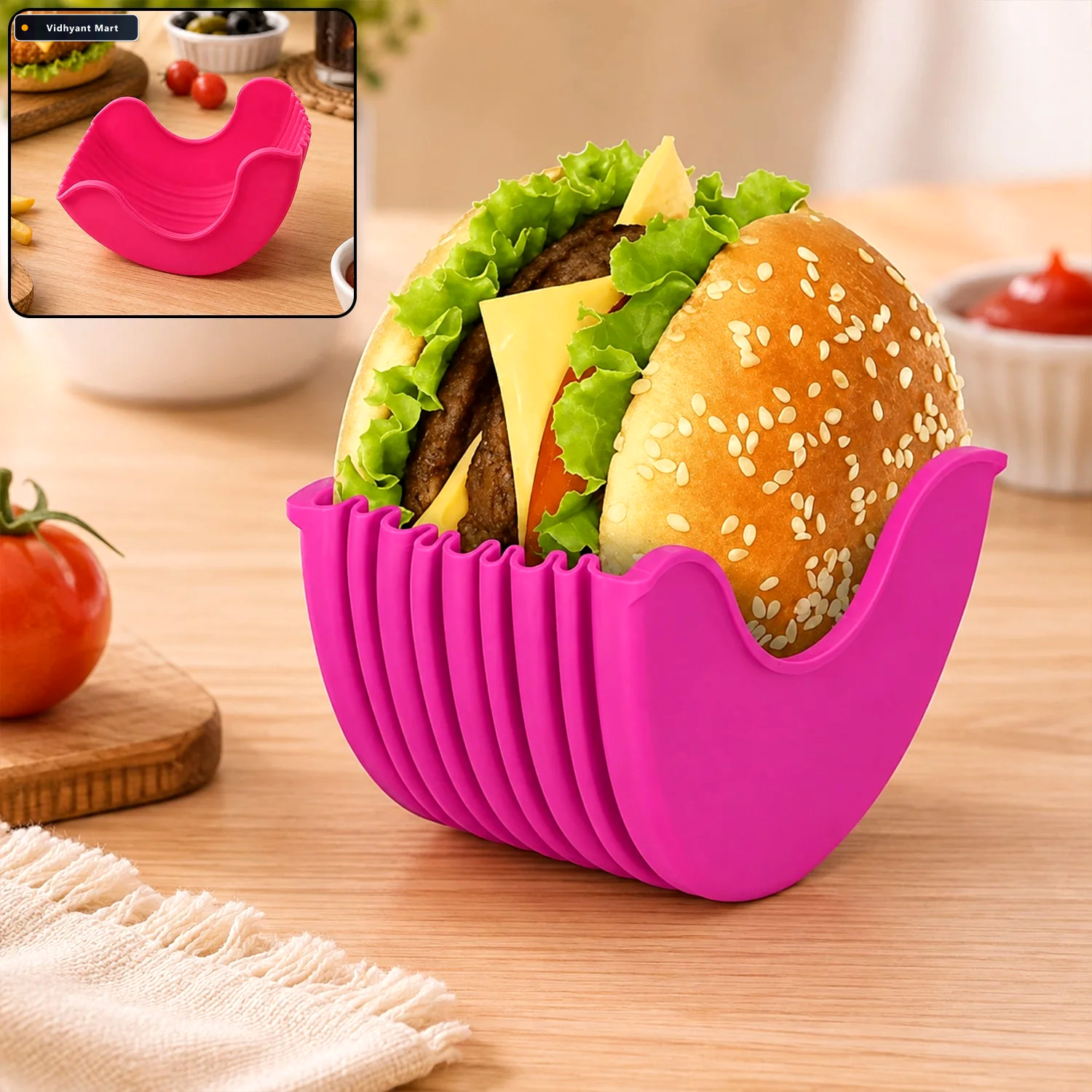 Vidhyant Mart Silicone Burger Holder Reusable Mess Free Snack Gr 1