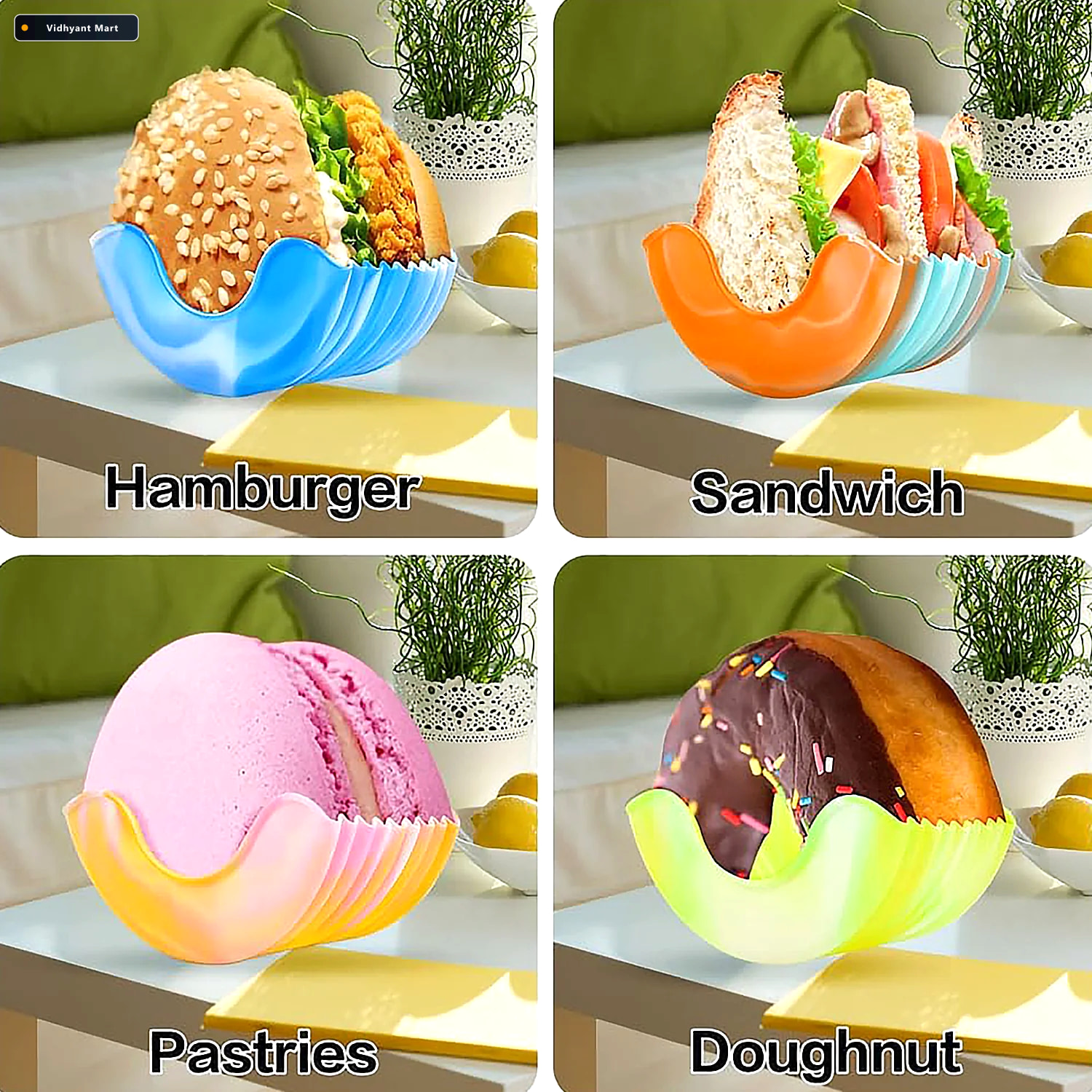 Vidhyant Mart Silicone Burger Holder Reusable Mess Free Snack Gr 3