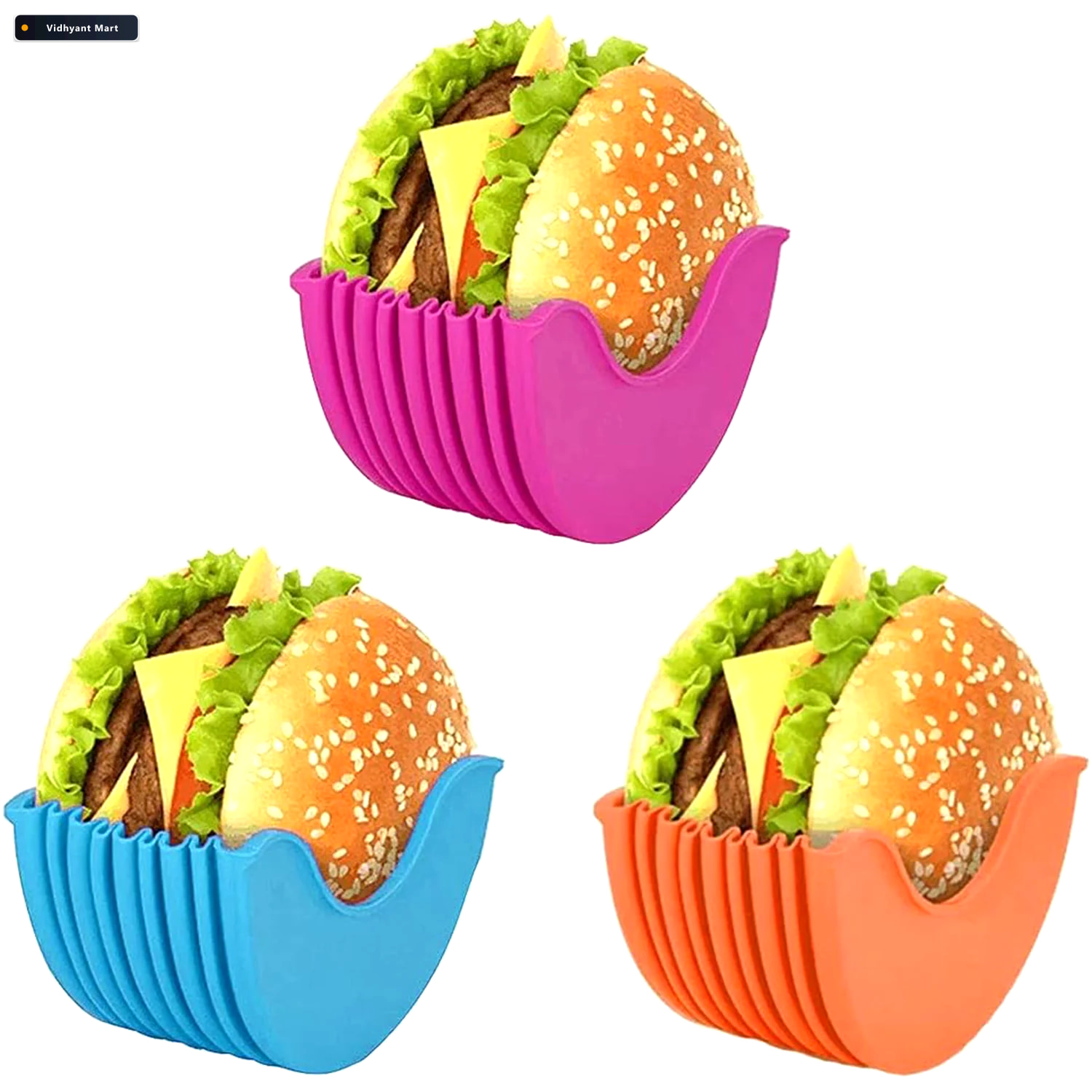 Vidhyant Mart Silicone Burger Holder Reusable Mess Free Snack Gr 4