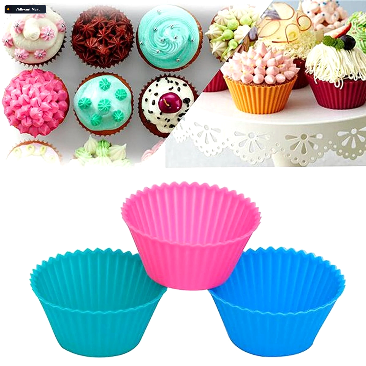 Vidhyant Mart Silicone Cupcake Mold Set 6 Food Grade Flexible Ba 4