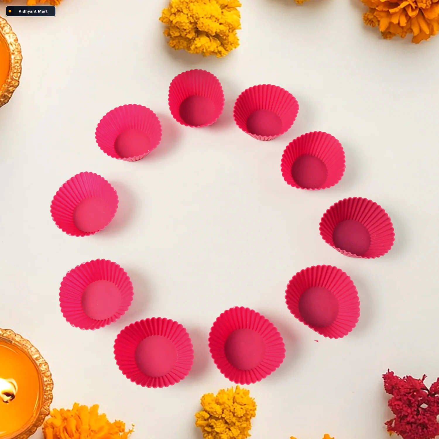 Vidhyant Mart Silicone Cupcake Moulds Flexible Non Stick Set Of 2