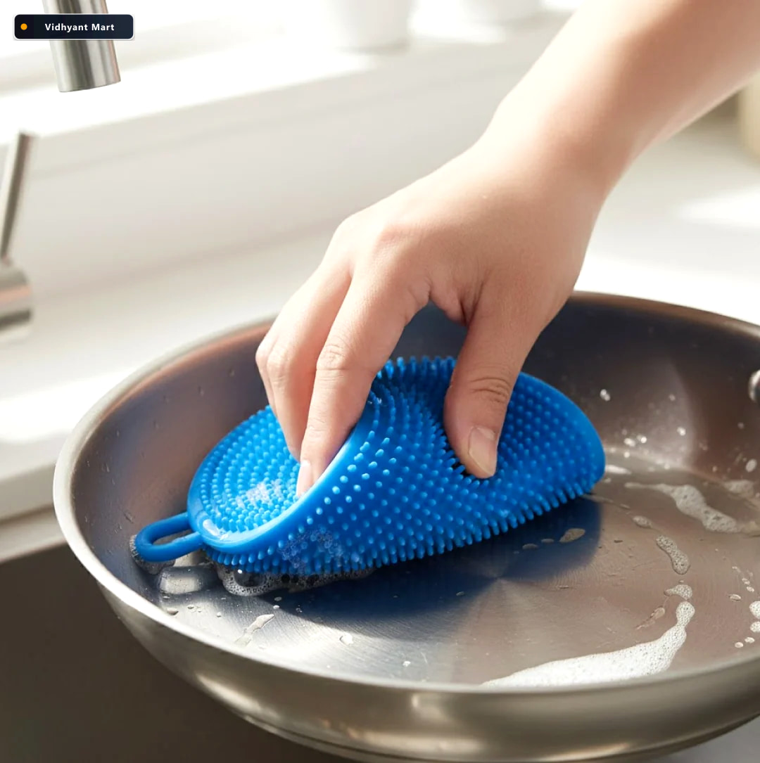 Vidhyant Mart Silicone Dish Scrubber Mildew Free Non Stick Velve 2