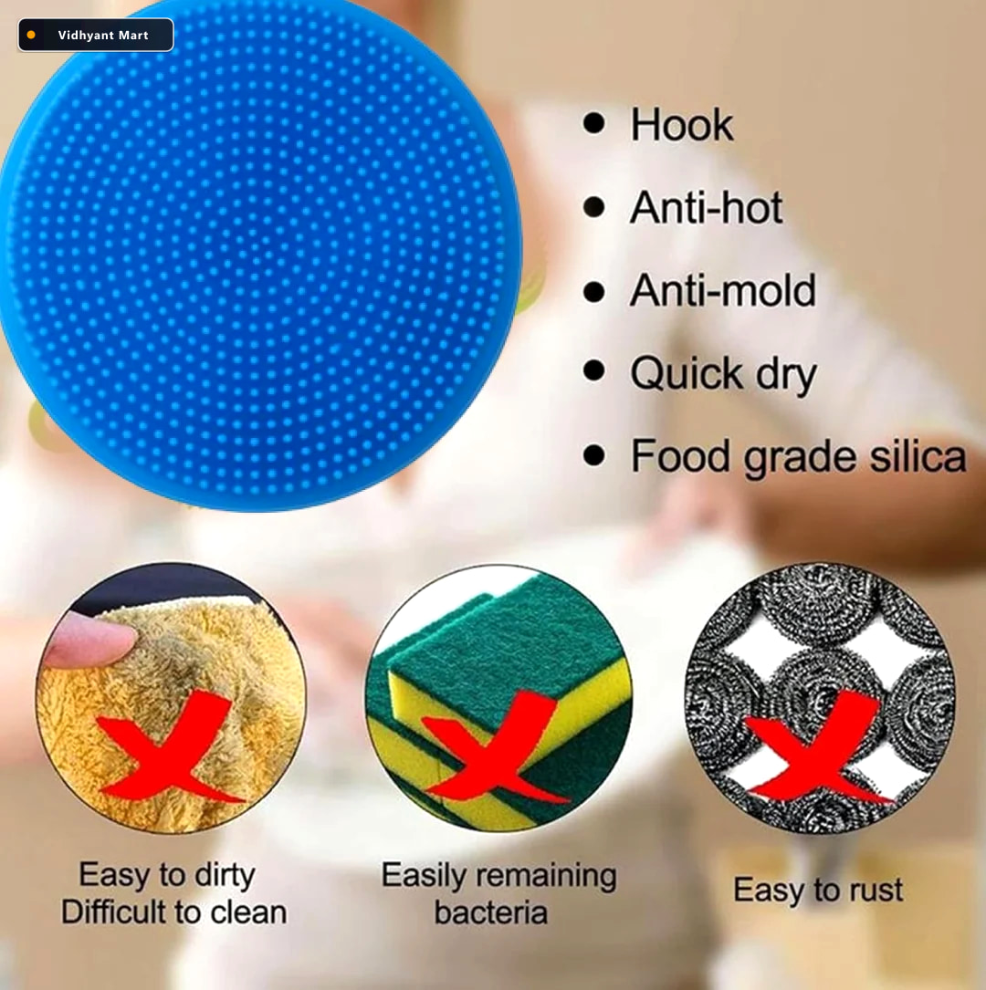 Vidhyant Mart Silicone Dish Scrubber Mildew Free Non Stick Velve 3