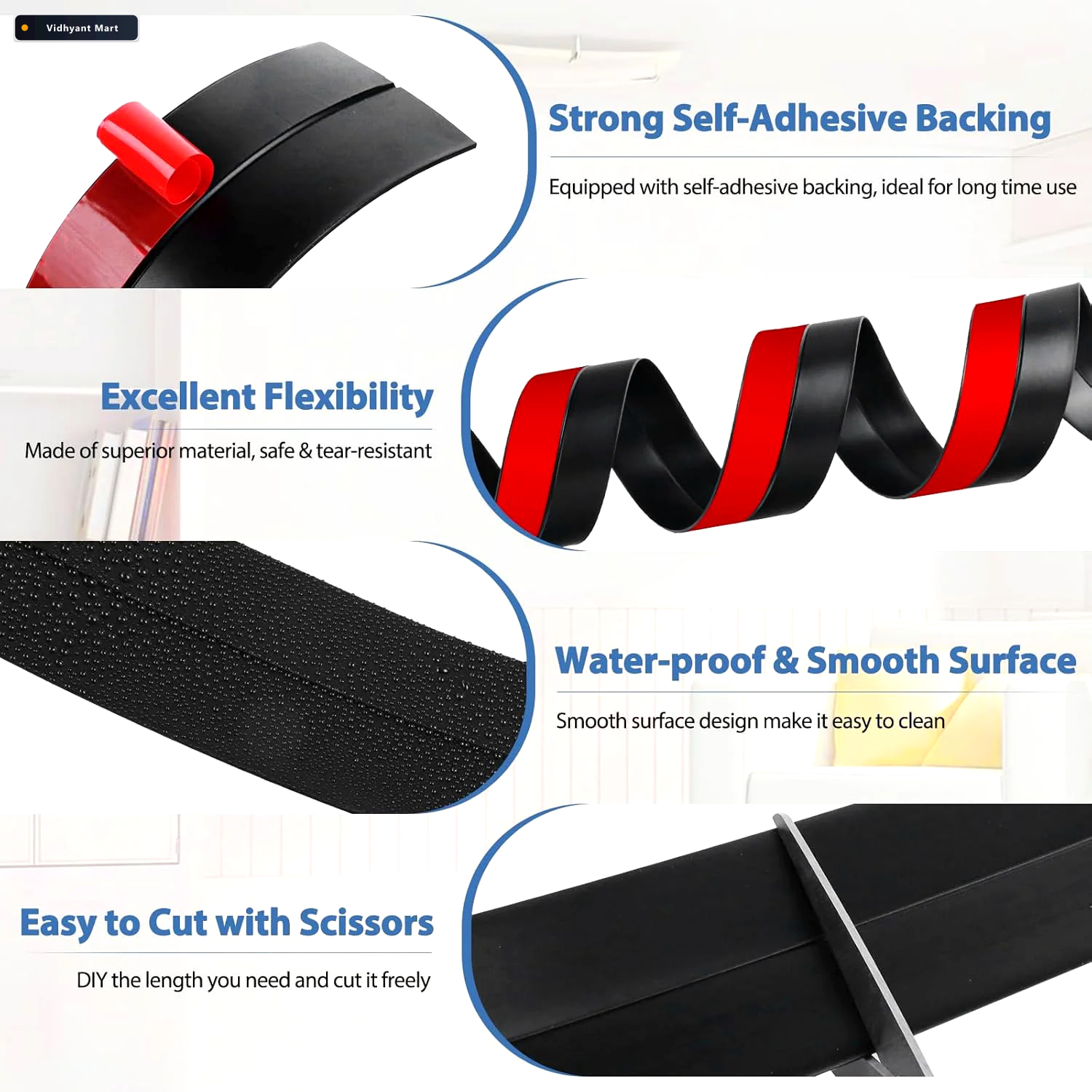 Vidhyant Mart Silicone Door Bottom Seal Strip 1 Meter Self Adhes 2