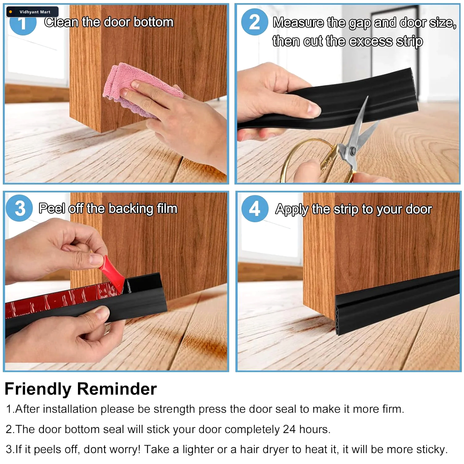Vidhyant Mart Silicone Door Bottom Seal Strip 1 Meter Self Adhes 3