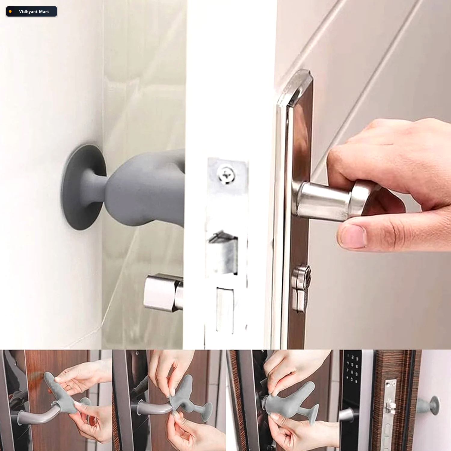 Vidhyant Mart Silicone Door Handle Cover Quiet Anti Static Prote 2