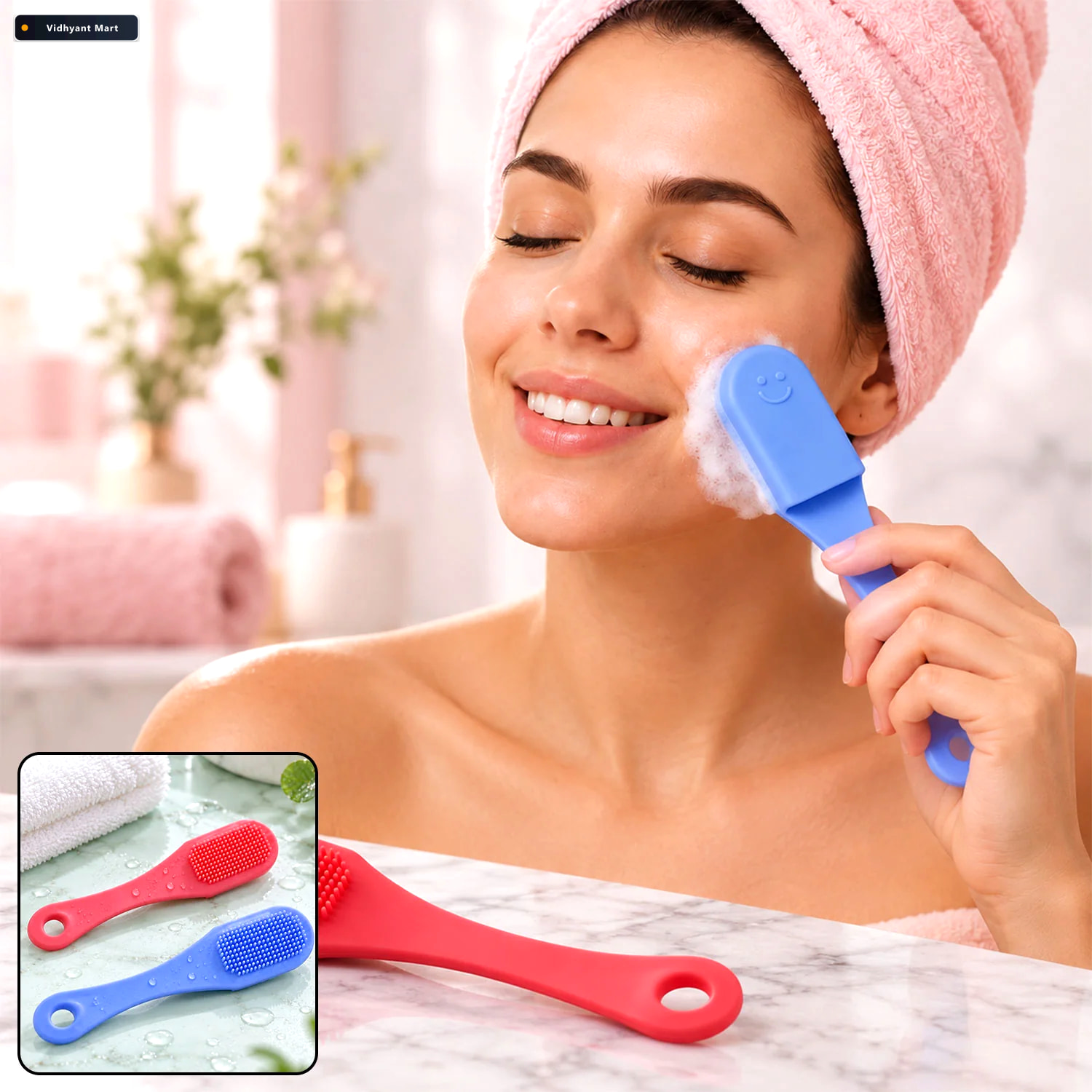 Vidhyant Mart Silicone Face Cleansing Brush With Handle Soft Fac 1