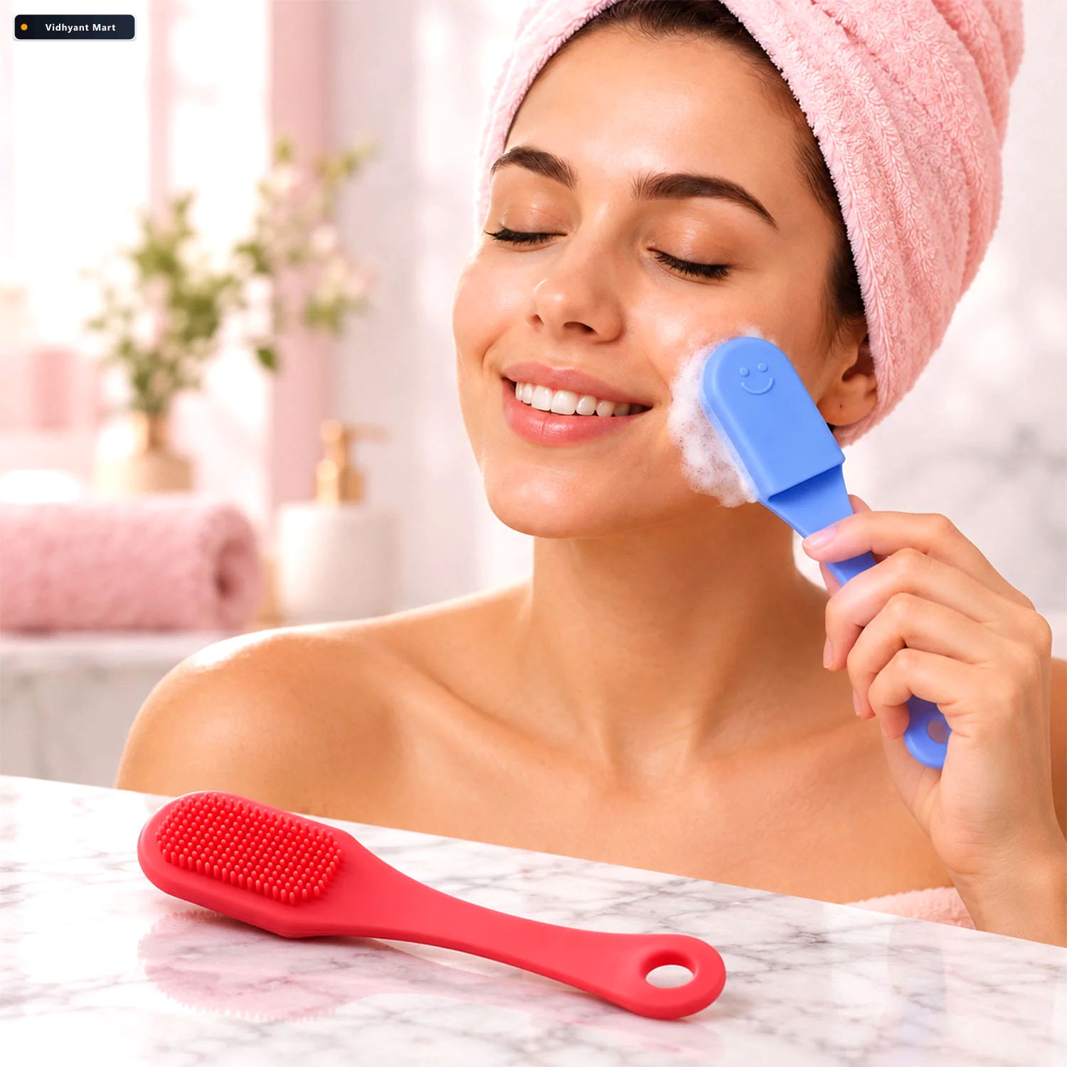 Vidhyant Mart Silicone Face Cleansing Brush With Handle Soft Fac 2