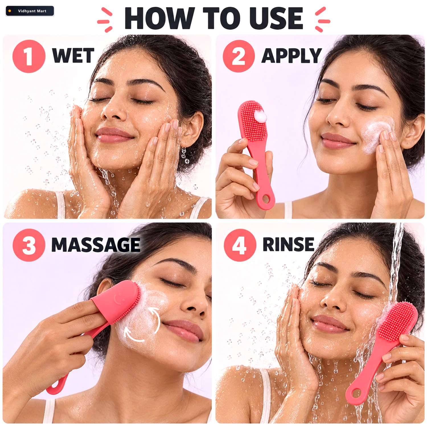 Vidhyant Mart Silicone Face Cleansing Brush With Handle Soft Fac 3