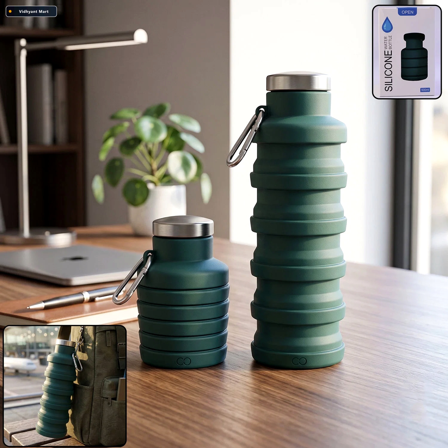 Vidhyant Mart Silicone Foldable Water Bottle For Travel And Spor 1