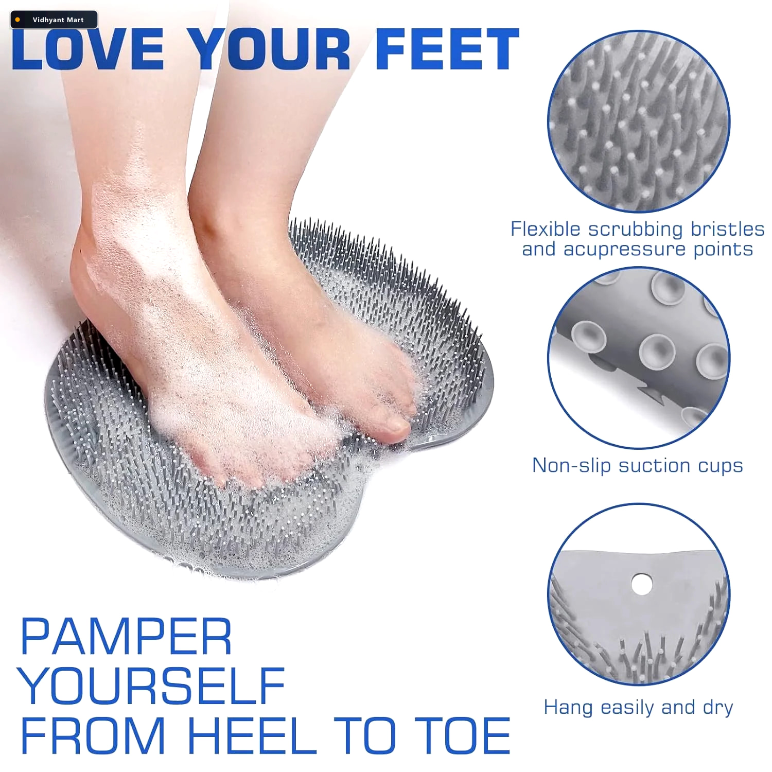 Vidhyant Mart Silicone Foot Scrubber Mat Soft Bristles For Easy 4