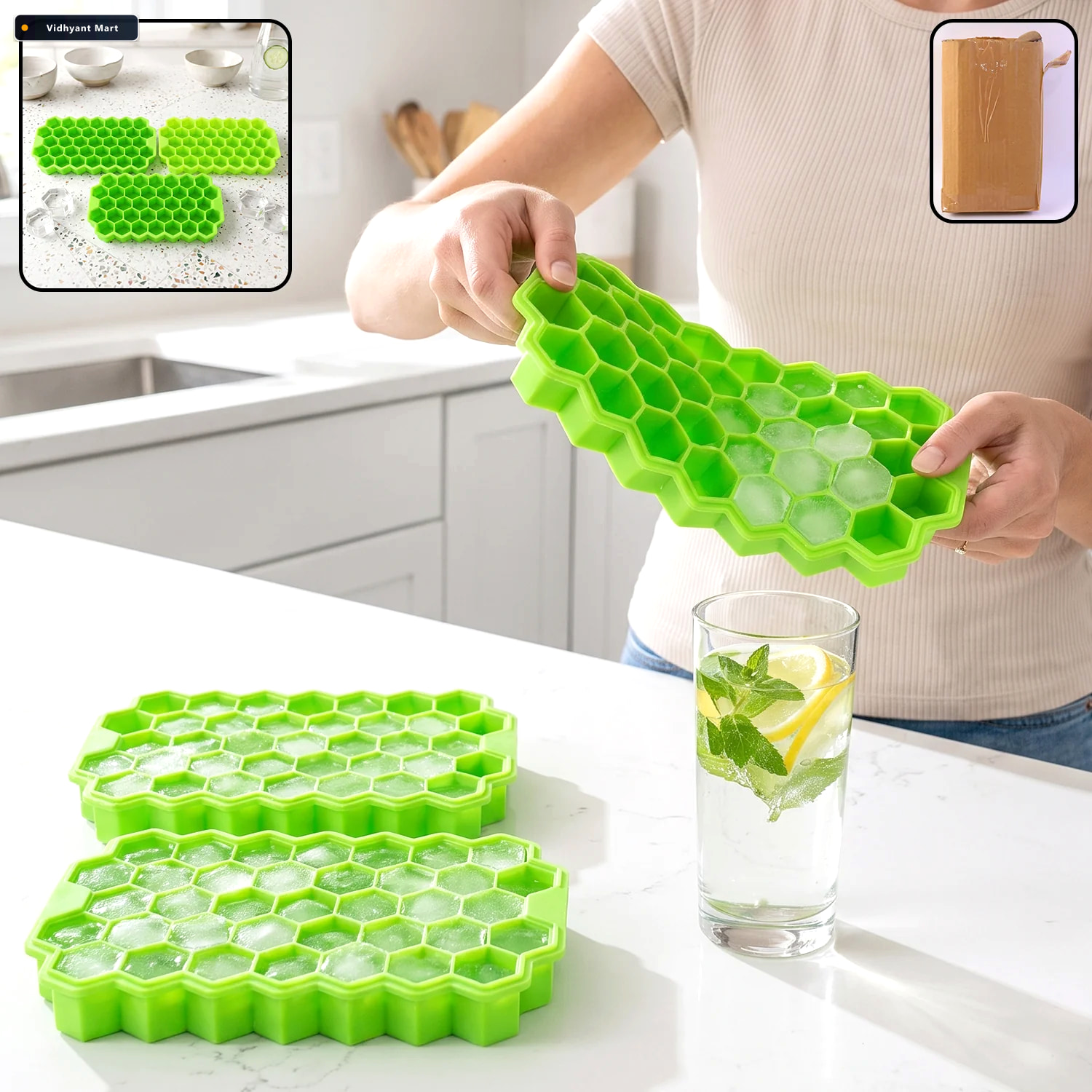 Vidhyant Mart Silicone Honeycomb Ice Cube Tray 37 Cavity Flexibl 1