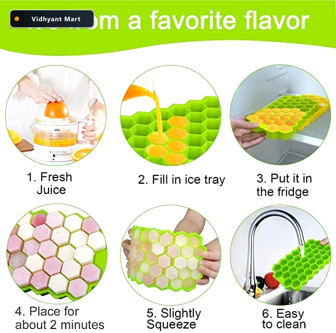 Vidhyant Mart Silicone Ice Cube Tray 37 Honeycomb Cubes Chillpou 2