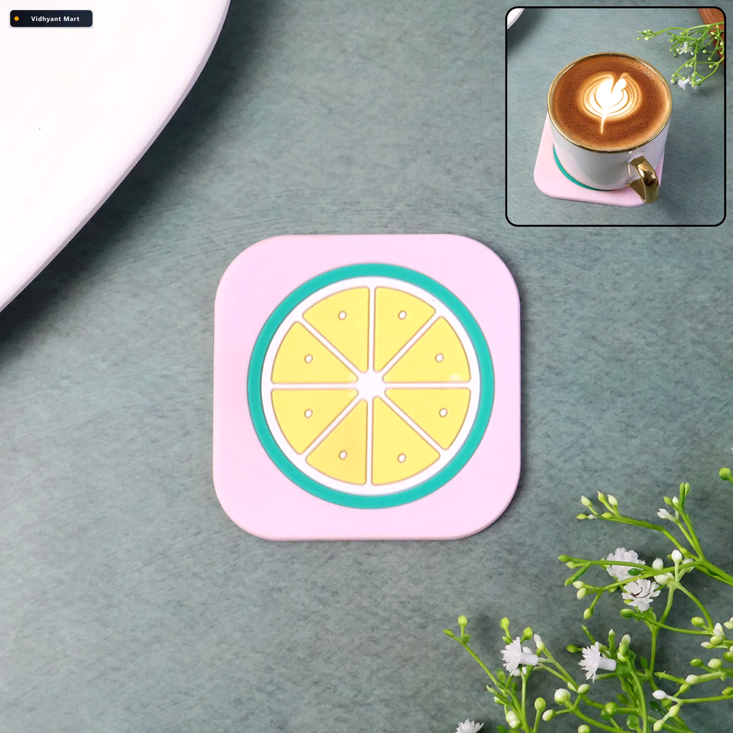 Vidhyant Mart Silicone Lemon Drink Coaster Heat Resistant Table 1